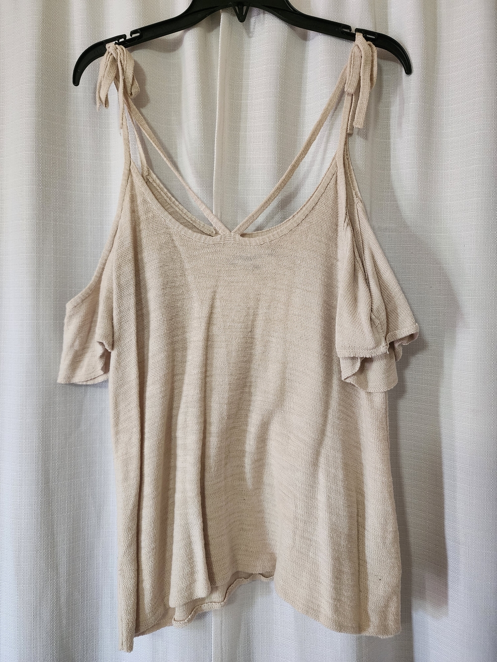 Light Beige Cold-Shoulder Tie-Strap Top